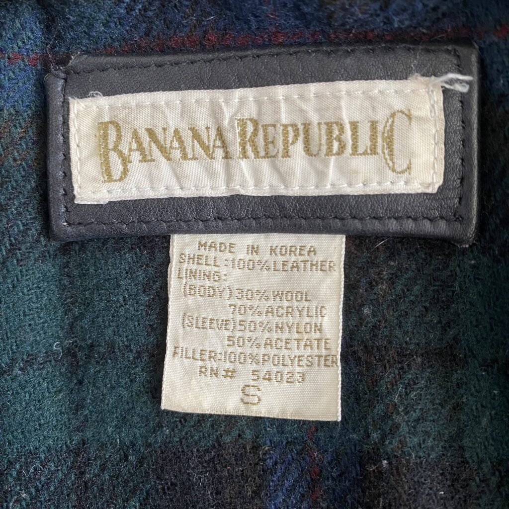 野村訓市　着用　バナナリパブリック　banana republic カーコート　レザージャケット　90s　年代　私服　古着　タグ